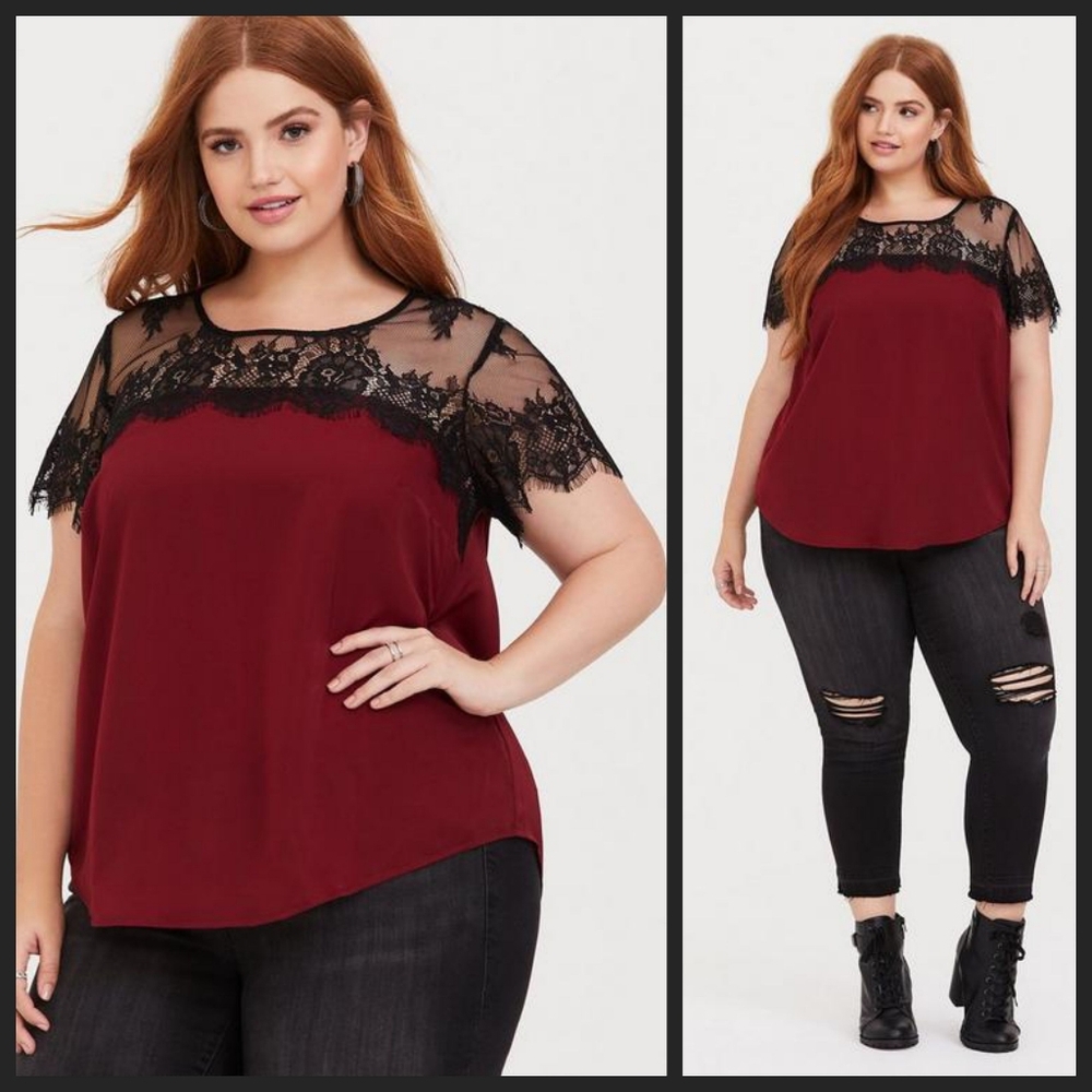 Satin with Lace Trim Blouse 3X NWT OBO